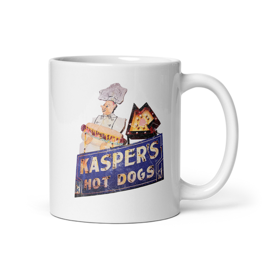 Kasper's Hot Dogs: White glossy mug