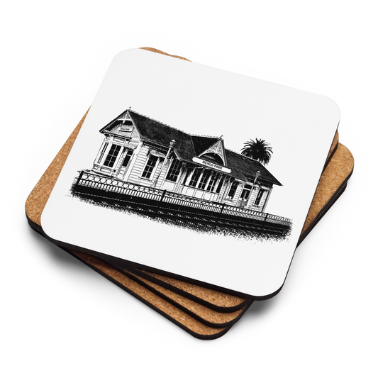 Menlo Park Train Depot: Cork-back coaster