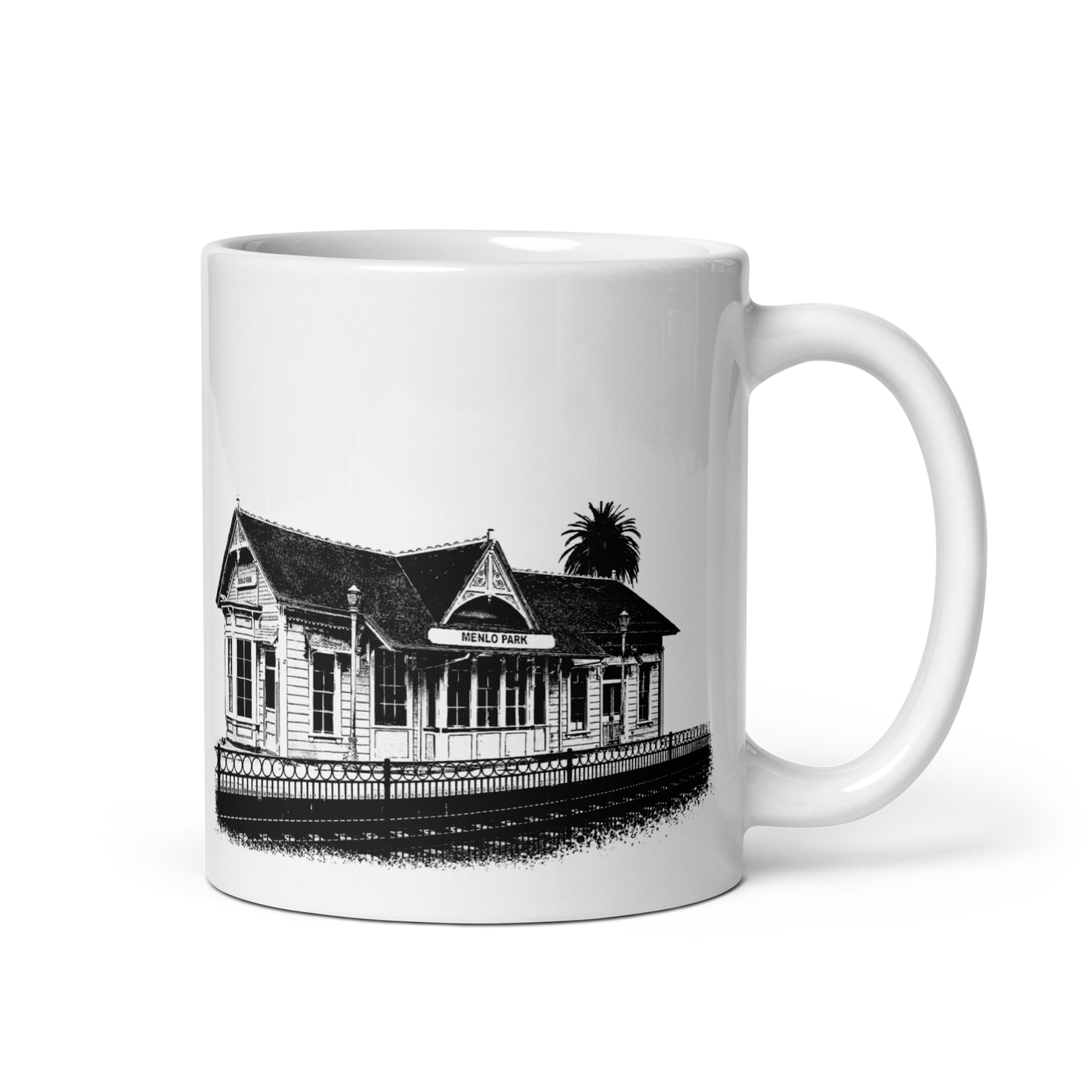 Menlo Park Train Depot: White glossy mug