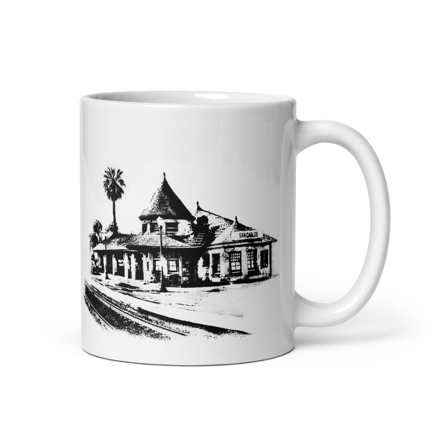 San Carlos Train Depot: White glossy mug