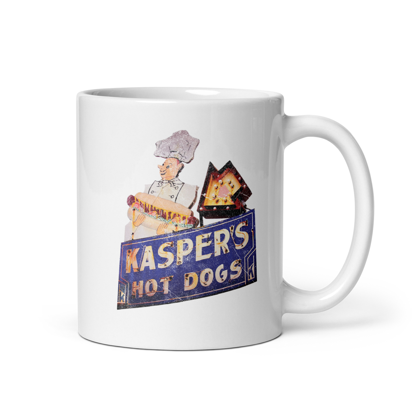 Kasper's Hot Dogs: White glossy mug