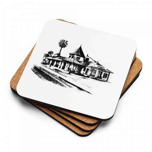 San Carlos Train Depot: Cork-back coaster